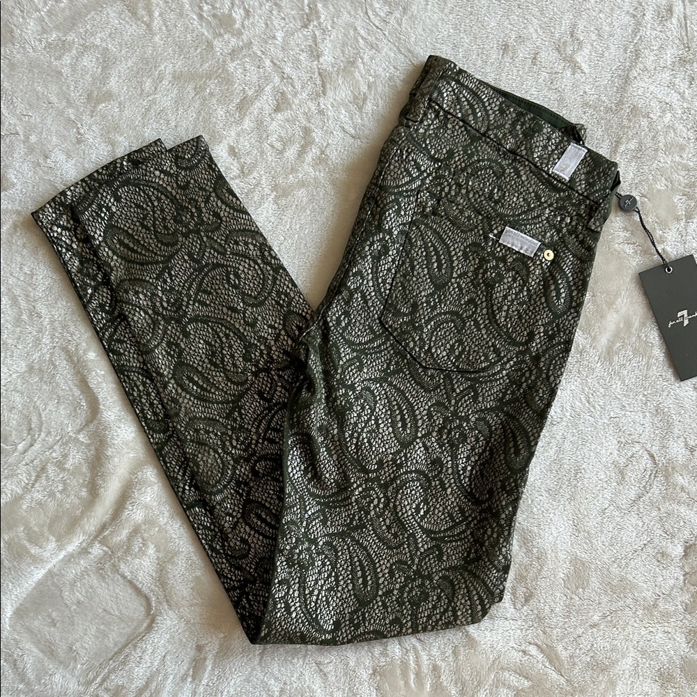 New 7 For All Mankind Olive Lace Print Jeans Size 26